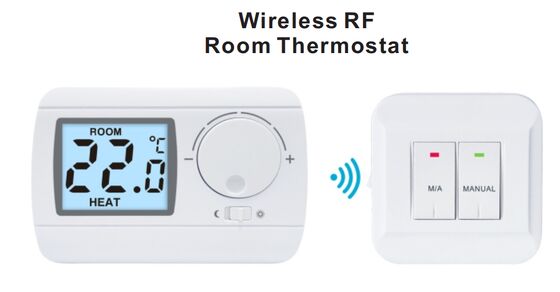 Termostato ambiente RF 24-230V commutabile, non programmabile, da parete, bianco, personalizzabile, termostato wireless ideale per sistemi di riscaldamento a risparmio energetico