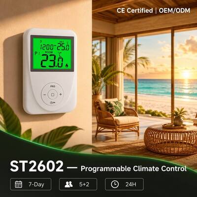 130 X 86 X 28 mm Sala di riscaldamento a pavimento 7 giorni Termostato programmabile per sistemi di riscaldamento a pavimento Display Temperatura 0°C 40°C in incrementi di 0,1°C