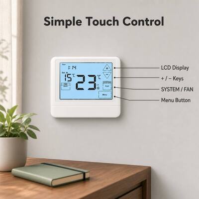 24V termostato di pompa di calore programmabile cablato che fornisce 5 minuti di protezione contro il ritardo del compressore progettato per la pianificazione HVAC