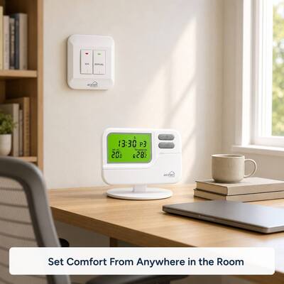 Termostato ambiente wireless a batteria 868MHz per 7 giorni, incluso ricevitore 230VAC 50HZ, progettato per l'automazione climatica