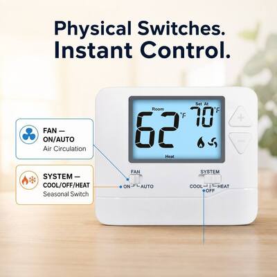 Termostato cablato da 24 V bianco non programmabile 1 riscaldamento 1 raffreddamento non programmabile per hotel e case per operazioni HVAC controllo della temperatura negli edifici commerciali