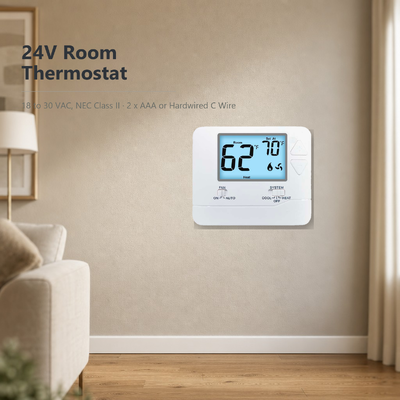 Termostato fisico non programmabile da 24V o a batterie, dimensioni 4,72 L x 3,85 A x 1,06 P, LCD, per sistemi di riscaldamento/raffreddamento convenzionali a 1 stadio di calore/1 stadio di freddo
