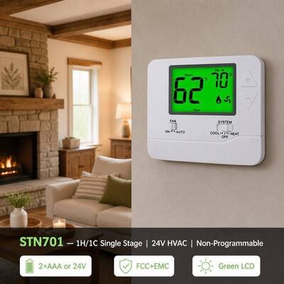 Termostato HVAC Digitale Non Programmabile 24V per Riscaldamento e Raffreddamento Design Terminali C Adatto per Sistemi Convenzionali Tipo Riscaldamento Raffreddamento