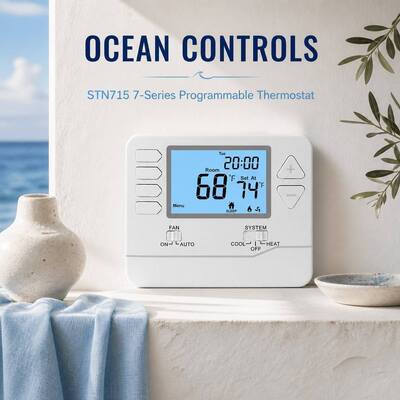 Termostato digitale LCD programmabile ABS PC ignifugo per 7 giorni, controllo della temperatura HVAC, alimentato da 2 batterie alcaline AAA o 18-30 VAC NEC Classe II per sistemi HVAC commerciali