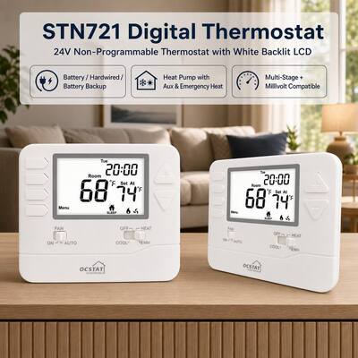 Termostato cablato per pompa di calore commerciale STN721 con display LCD 2 calore 1 freddo per casa e hotel