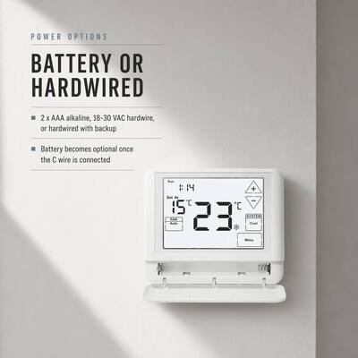 Termostato cablato programmabile da 7 giorni con touch screen a 1 calore e 1 freddo, alimentato a batteria da 24 V, per il controllo HVAC