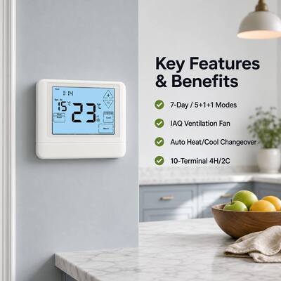 Pompa di calore da 24 V o a batteria, 7 giorni, 2 riscaldamenti, 2 raffreddamenti, termostato LCD touchscreen per sistema HVAC di hotel e appartamenti