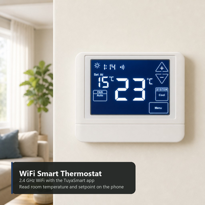 24V LCD retroilluminazione 2 HEAT 2 COOL Camera elettronica WIFI Smart TUYA touch screen termostato 4H 2C pompa di calore con o senza funzione di riscaldamento ausiliario o di emergenza