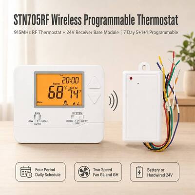 Riscaldamento e raffreddamento a 24 V o a batteria Termostato RF PTAC a 7 giorni senza fili per sistema HVAC a stadio singolo